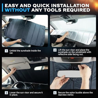 Windshield Sun Shade for 2015-2020 Cadillac Escalade/Escalade ESV, Chevrolet Suburban/Tahoe, GMC Yukon/Yukon XL, Custom Fit Accordion Folding Design Front Window Sunshade Blocks UV Heat - size: For 2015-2020 Escalade/Suburban/Tahoe/Yukon