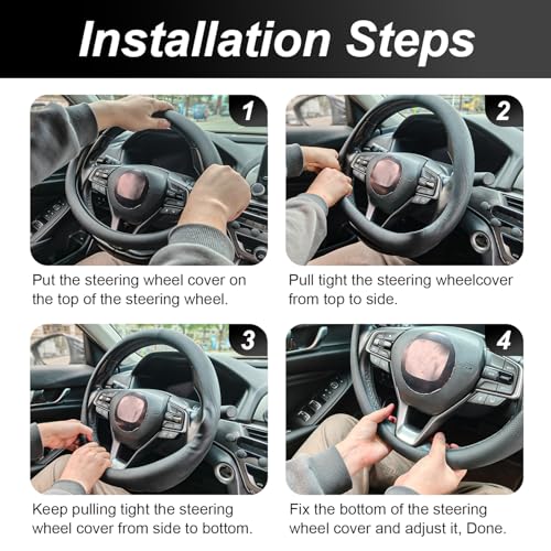 Luxury Microfiber Leather Steering Wheel Cover Compatible with Ford F-150 F-250 F-350, 15.5-16 Inch Non-Slip Breathable Interior Accessories, Comfortable Grip Anti-Slip (Black)
