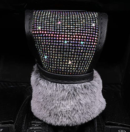 Plush Auto Gear Shift Knob Cover with Crystal Glitter Bling Rhinestones for Girls,Lady Universal Fit (Bling) (Fur Gray) - color: Fur Gray