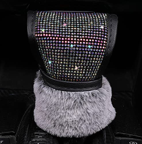 Plush Auto Gear Shift Knob Cover with Crystal Glitter Bling Rhinestones for Girls,Lady Universal Fit (Bling) (Fur Gray) - color: Fur Gray