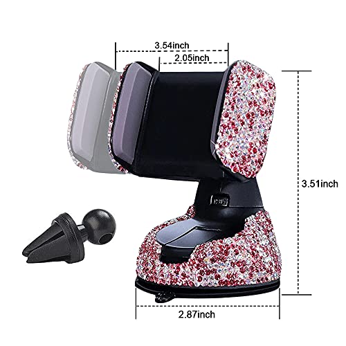 SUNCARACCL Bling Car Phone Holder, 360°Adjustable Crystal Auto Phone Mount Universal Rhinestone Car Stand Phone Holder Car Accessories for Windshield Dashboard and Air Outlet (Pink) - color: Pink