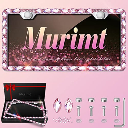 2 Pack Pink Bling License Plate Frames, Luxury Gem License Plate Holder, Rhinestone License Plate Cover with Premium Fine Gift Box for Women,Party,Birthday,Xmas Gift - color: pink-2pcs