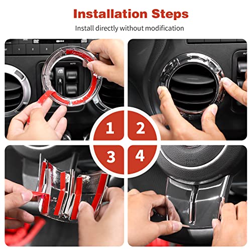 CheroCar 18PCS Interior Trim Kit for Jeep Wrangler JK JKU 2011-2018 4 Door,Steering Button Frame, Air Conditioning Vent Trim Cup Holder Cover,Gear Shift Knobs Frame,Chrome - color: Chrome
