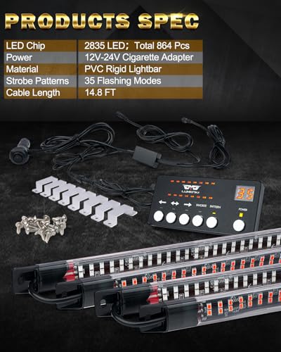 LUMENIX 70 Inch Emergency Running Board Rigid Strobe Lights Strip Bar 864 LED Flashing Warning Police Light with Controller for Cop Vehicles Trucks Pickups Cars - Red and Blue - color: Red and Blue
