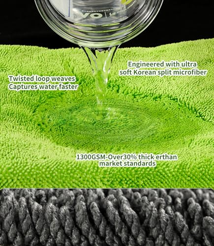 2-Pack Car Drying Towels 24x36 Inch 1300GSM, Twisted Loop Microfiber Cloth for Auto Detailing - Super Absorbent, Lint-Free & Streak-Free for SUV, Truck & Window (Gray-Green) - color: Gray-green