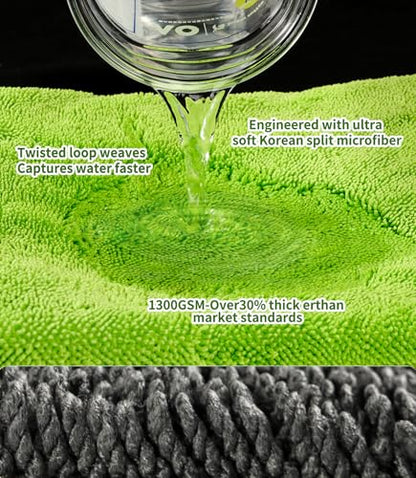2-Pack Car Drying Towels 24x36 Inch 1300GSM, Twisted Loop Microfiber Cloth for Auto Detailing - Super Absorbent, Lint-Free & Streak-Free for SUV, Truck & Window (Gray-Green) - color: Gray-green
