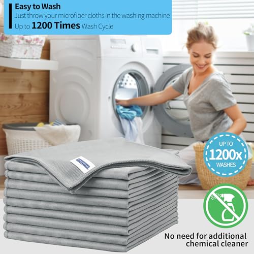 Microfiber Cleaning Cloth - 10 Pack Glasses Cleaning Cloth, 16" x 14" Window Cleaning Rags, Streak Free Lint Free Polishing Cloths Wipes for Eye Glass, Stainless Steel, Windshield, Grey - color: Grey, size: 10 Pk-16" X 14"
