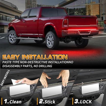 XRIDONSEN 60 inch Red Truck Emergency Lights Strip 360 LED Tailgate/Rear Window Light Bar Firefighter Lights Flashing Warning Hazard Safety First Responder Lights for Vehicles Fire Trucks Pickup POV - color: Red