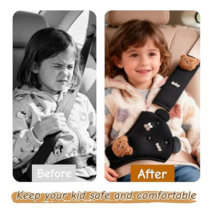 Seat Belt Cover Pad for Kids, Cute Animal Child Seatbelt Covers for Girls and Boys (Bear(Black)) - color: Bear(black)