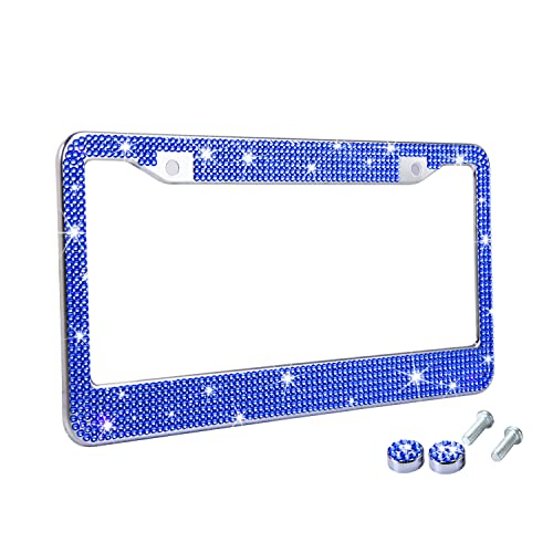 TZARROT Blue Bling License Plate Frame for Women, Diamond Rhinestone License Plate Frame Blue Bling Car Accessories for Women Girls, Bedazzled Sparkly - color: Capri Blue, size: 1pc