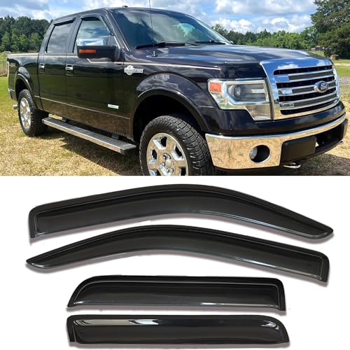 Tape on Window Visors rain Guards Vent Deflectors Rain Guards Compatible with 2009-2014 Ford F-150 SuperCrew (Crew) Cab, Side Window Deflector Vent Rain Guard Sun Shade Truck Accessories 4PCS 94155 - size: Compatible with Ford F150 Crew Cab 2009-2014