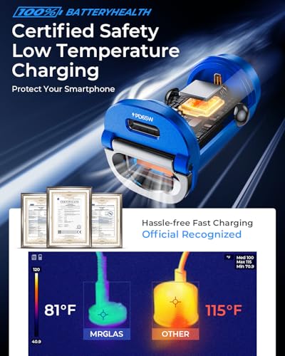 【Upgraded】 125W USB C Car Charger Super Fast Charging for iPhone 16, [PD65W & QC60W][All Metal] MRGLAS Cigarette Lighter Car Charger,Dual Port for iPhone 16 15 Pro iPad Samsung S25 S24 MacBook-Blue - color: Blue