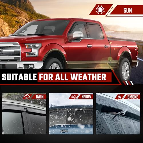 Rain Guards Compatible with Ford F150 SuperCrew 2017 2018 2019 2020 2021 2022 2023 2024 2025, Durable Tape-on Window Deflectors 2017-2025 F150 Trucks Window Rain Guard 4PCS - size: Fit for 2015-2024 Ford F150 Tape-on