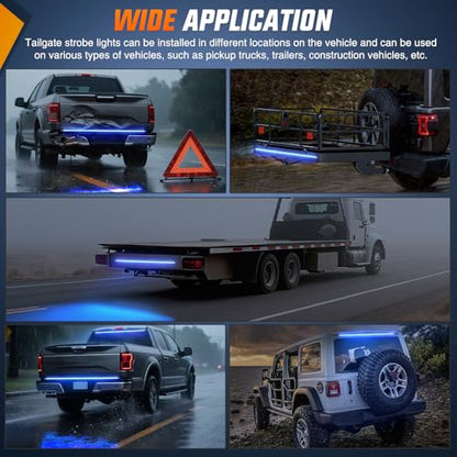 Nilight 60 Inch Truck Tailgate Strobe Light Strip Tail Emergency Bar Rear Window Warning Lamp Ultra-Bright Double Row 360 LED for Pickup Trailers Construction Vehicles Car SUV, Blue - color: 60" Tailgte Strobe Blue