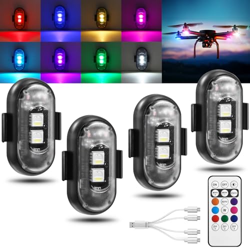 4PCS Wireless LED Strobe Lights with Remote Control, Halloween Lights 8 Colors Rechargeable Wireless LED Lights for Car, Waterproof Anti-Collision Emergency Warning for Motorcycle Bike Drone Aircraft - size: 4PCS