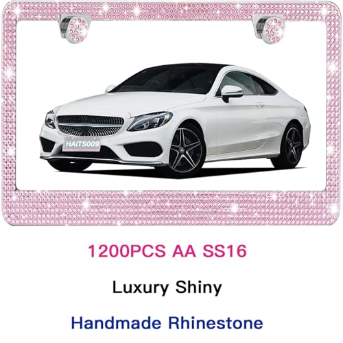 2 Pack License Plate Frames for Women, Sparkly Rhinestone Diamond Car Accessories with Glitter Crystal Caps (Pink (2PCS)) - color: Pink (2PCS)