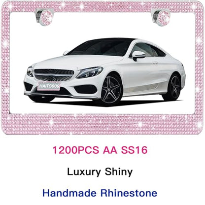 2 Pack License Plate Frames for Women, Sparkly Rhinestone Diamond Car Accessories with Glitter Crystal Caps (Pink (2PCS)) - color: Pink (2PCS)