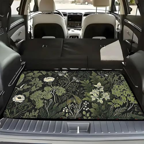 Universal Car Trunk Mat 29" x 39", Retro Floral and Plants All Weather Durable Cargo Mat Protector for SUV, Truck, Van | Stylish Cargo Liner Cover Leopard Print Car Accessories - color: Retro Floral Plants
