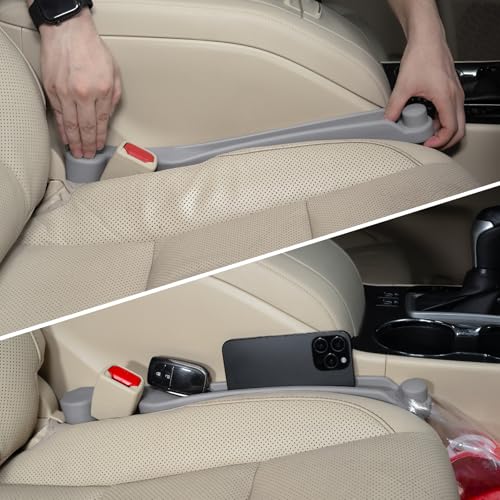 Givifive Car Seat Gap Filler Set of 2, 3IN1 Seat Side Gap Filler Plug with Storage Slot & Hook Function, Soft Foam Universal Fit Car SUV Truck Fill Gap Between Seats Console Organizer（Standard L Gray） - color: Light Gray, size: Most Cars – Standard