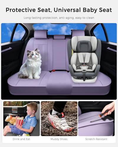 Huidasource Purple Back Seat Cover, Nappa Leather Rear Seat Cover with Ventilation Holes, Velcro Adjustable, Compatible with Seat Belts, Child Safety Seats, for Most Cars SUV Truck, Purple - color: R# Purple, size: Back Seat Cover