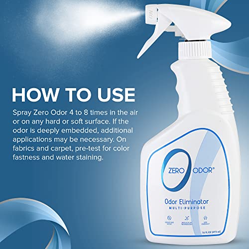 Zero Odor – Multi-Purpose Odor Eliminator - Air & Surface Odor – Patented Technology for Bathroom, Kitchen, Fabric, Closet- Smell Great Again, 16oz - size: 16 Fl Oz (Pack of 1)