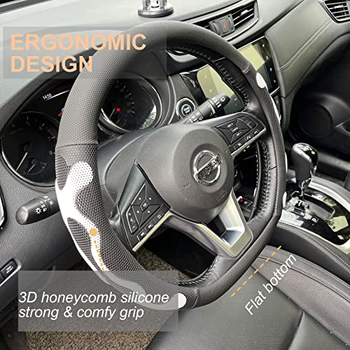 PINCTROT D Shaped Comfy Grip Steering Wheel Cover, Anti-Slip Design, Flat Bottom 14.5-15 Inch(Silicone White) - color: 5.White, size: D Shaped/Flat Bottom[14 1/2''-15'']