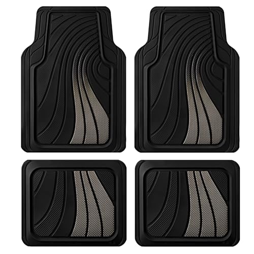 Road Comforts Car Floor Mats Full Set – Front & Rear Car Floor Mats with Aluminum Design, Anti-Slip Backing, All-Weather Protection, Trim-to-Fit Car Mats for Most Sedans, SUVs & Vans - Grey - color: Gray