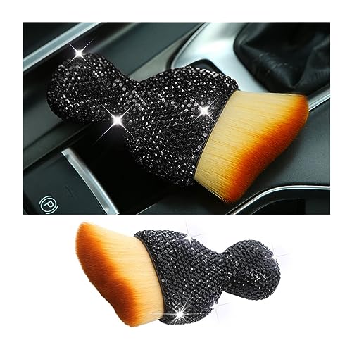 zipelo Auto Interior Dust Brush, Car Detailing Cleaning Brush with Diamond, Bling Handle Soft Bristles Dusting Tool, Scratch Free Dirt Clean Brushes for Vehicle Dashboard, Air Conditioner Vent (Black) - color: Black