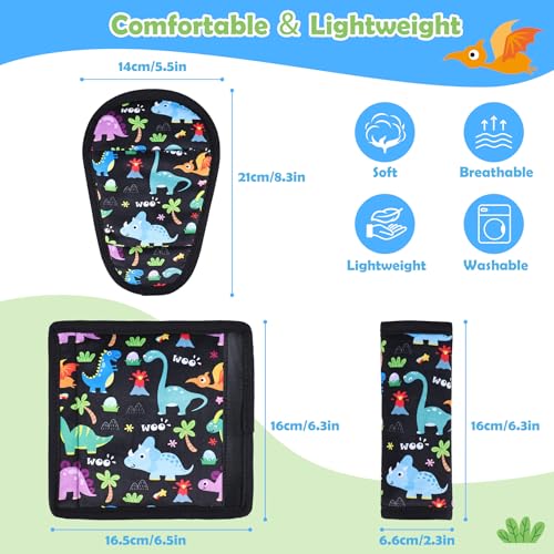3 Pcs Car Seat Stroller Straps Pads for Baby, Soft Shoulder Strap and Crotch Covers, Universal Shoulder Straps Pads for Car Seat, Pushchair, High Chair (Dinosaur) - color: Dinosaur