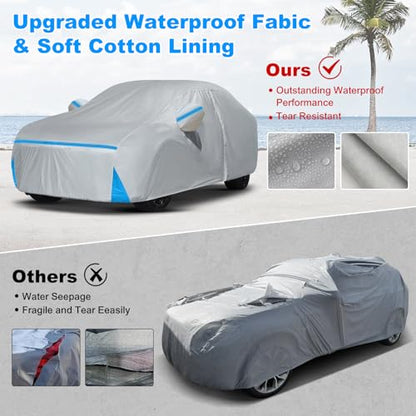Car Cover for 2007-2026 BMW 3 Series M3 320i 325i 328i 330i 335i 340i, Waterproof Custom-fit All Weather Sun Rain UV Dust Snow Protection Windproof Outdoor Car Cover with Door Zipper and Cotton Lining - size: 3 Series Cover