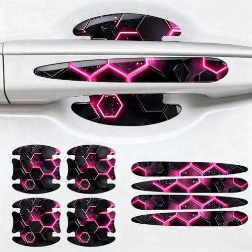8PCS Car Door Handle Scratch Protectors,3D Patterned-Marking，Anti Scratch, Automotive Door Handle Paint Protective Film Cover Accessories, Universal for Most Cars (Black-Pink) - color: Black-Pink