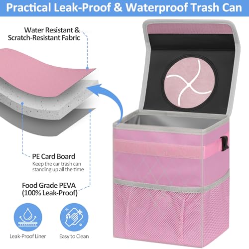 ELONGRIVER Car Trash Can for SUVs, Trucks, Vans - Pink, 2 Gallons Capacity, Leak-Proof Liner, Utility Clasps, Cute Design - color: Pink, size: 2 Gallons