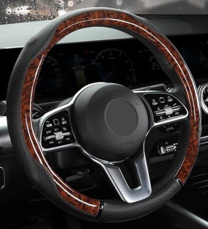 Peach Wood Grain Steering Wheel Cover Anti-Slip Breathable Durable Leather Four Seasons Universal 15 Inch Car Wrap Cover (Coffee) - color: Coffee