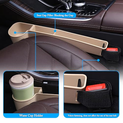 Car Seat Gap Filler, Multifunctional Seat Side Gap Filler with Cup Holder & Organizer, Gap Stopper Universal Fit Car SUV Truck Fill The Gap Between Seat & Console Set of 2 (Beige) - color: Beige