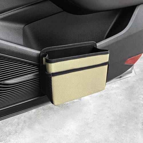 Car Trash Can, Foldable Multifunctional Hanging Storage Box Trash Can with a Roll of Garbage Bag, Multi Pocket Design Suitable for Car, Home and Office (Beige) - color: beige