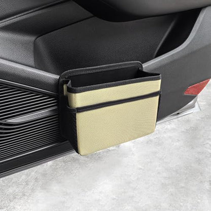 Car Trash Can, Foldable Multifunctional Hanging Storage Box Trash Can with a Roll of Garbage Bag, Multi Pocket Design Suitable for Car, Home and Office (Beige) - color: beige