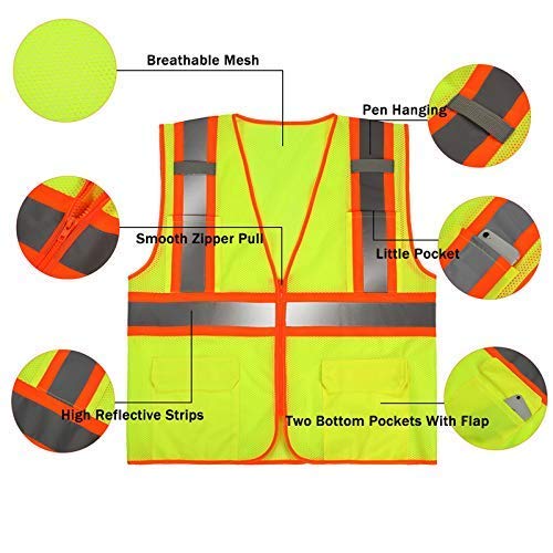 High Visibility Reflective Safety Vest with Zipper and Pockets Yellow,M - color: Yellow, size: Medium