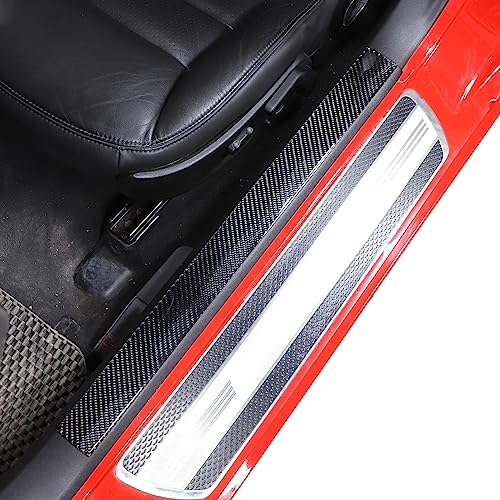 PIUGILH Interior Door Sill Scuff Plate Guards Compatible with Corvette C6 Z06 ZR1 2005-2013, Real Carbon Fiber Door Sill Protector Cover Inner Accessories, 2PCS (Black)