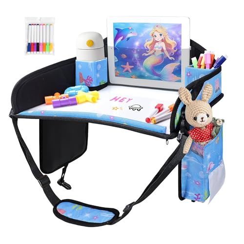 Kids Travel Tray for Car Seat, Road Trip Essentials for Toddler, Carseat Lap Tray with Dry Erase Board & Storage Organizer for Activities, Bluish Violet - color: Bluish Violet-1PCS