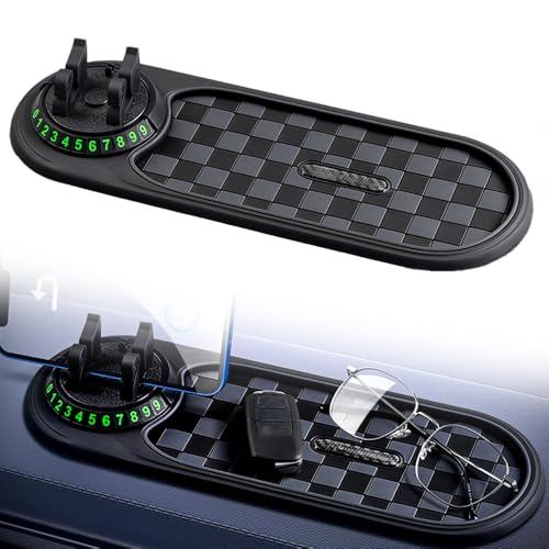 Multifunction Car Anti-Slip Mat, 2025 New Car Anti Slip Mat Phone Holder with Temporary Parking Number, Rotatable Anti Skid Car Dashboard Pad for Phones Sunglasses Keys Gadgets (Gray) - color: Gray