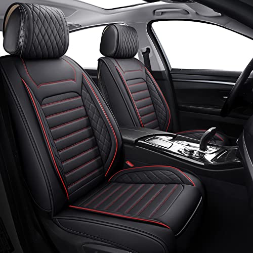 Aierxuan Waterproof Leather Car Seat Covers Universal Fit for Toyota Honda Accord Altima Civic Rogue Ford Focus Fiesta Fusion Escape Explorer Ranger Infiniti Mazda Audi (Full Set/Black-Red A) - color: Full Set/Black-Red A