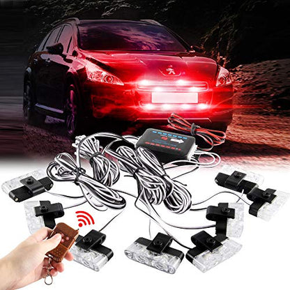 Red 16LED Grille Strobe Lights Dash Deck Visor Police Flash Lights Car Truck Ambulance Emergency Warning Strobe Lights With Remote Control Wireless 12V - color: red, size: 8 in 1