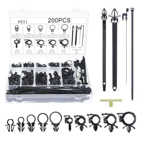 200PCS Car Wire Loom Routing Clips, Push Mount Cable Tie Assortment Kit, 15 Different Sizes Automotive Wiring Harness Clip, Universal Replacement Part for Most Vehicles