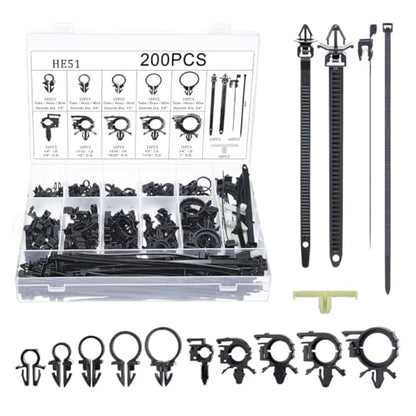 200PCS Car Wire Loom Routing Clips, Push Mount Cable Tie Assortment Kit, 15 Different Sizes Automotive Wiring Harness Clip, Universal Replacement Part for Most Vehicles