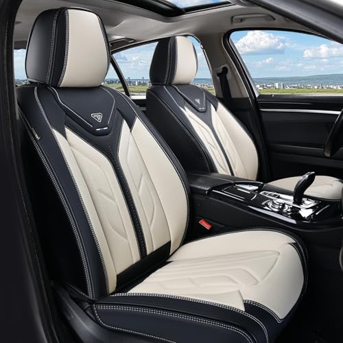 Coverado Front Seat Covers, Car Seat Covers Front Seats, Leather Seat Covers for Cars, Automotive Seat Covers Car Seat Protector Car Accessories Fit for Most Sedans SUV Pick-up Truck(Black&Beige) - color: Black&Beige, size: Front