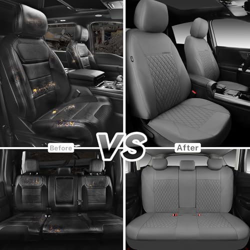 CAR PASS Quilting Faux Leather Seat Covers Full Set, Waterproof Deluxe PU Premium Auto Seat Cover, Breathable Seat Covers Universal Fit for Most Sedan SUV Van Small Truck, Airbag Compatible All Gray - color: Full Gray, size: Full Set (Front and Rear)