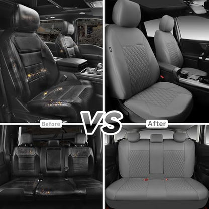 CAR PASS Quilting Faux Leather Seat Covers Full Set, Waterproof Deluxe PU Premium Auto Seat Cover, Breathable Seat Covers Universal Fit for Most Sedan SUV Van Small Truck, Airbag Compatible All Gray - color: Full Gray, size: Full Set (Front and Rear)