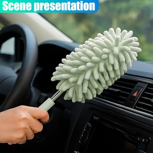 2PCS Car Interior Duster with Extension Pole – Washable Microfiber Dusters Detailing Brushes with Bendable Head, Long Handle Cleaning Duster Tool for Car Dash, Vents, Window, Furniture, Office (Green) - color: Green