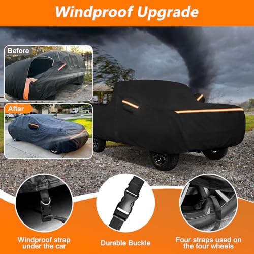 Car Cover for Chevrolet C10 C20 K10 K20 Short Bed 1960-1991, All Weather Waterproof 420D Oxford Cloth with Cotton Lining, Outdoor Car Cover with Windproof Straps, Heavy Duty Sun Rain Snow Protection - size: for Chevy C/K 1960-1991