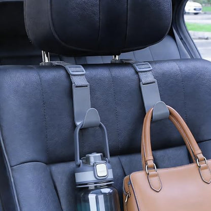 Adjustable 4-Pack Car Headrest Hooks - Universal Seat Back Organizer with Heavy-Duty Clip for Purses, Bags & Groceries Gray - color: Gray